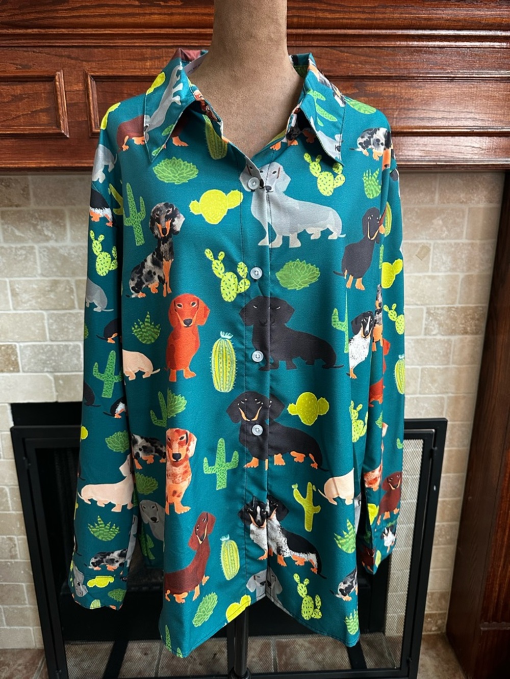 NWT - Teal Dachshund Print Button-Up Shirt by JAMMY JOB